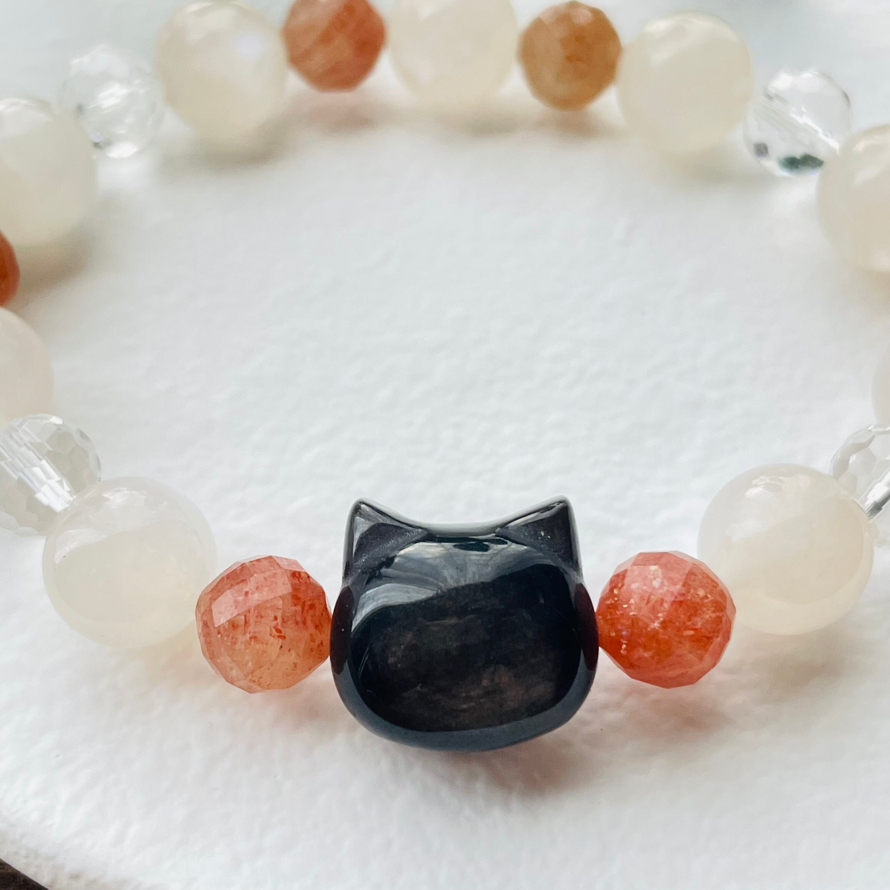 4930-⑥猫×パワーストーン｜ブレスレット｜精神の安定｜ 猫雑貨 猫モチーフ 猫グッズ アクセサリー 天然石  プレゼント ギフト レディース