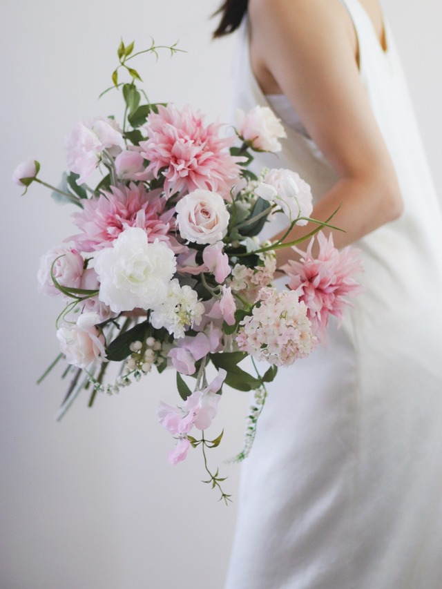 〈 完成品販売ブーケ 〉pink white artificial flower bouquet