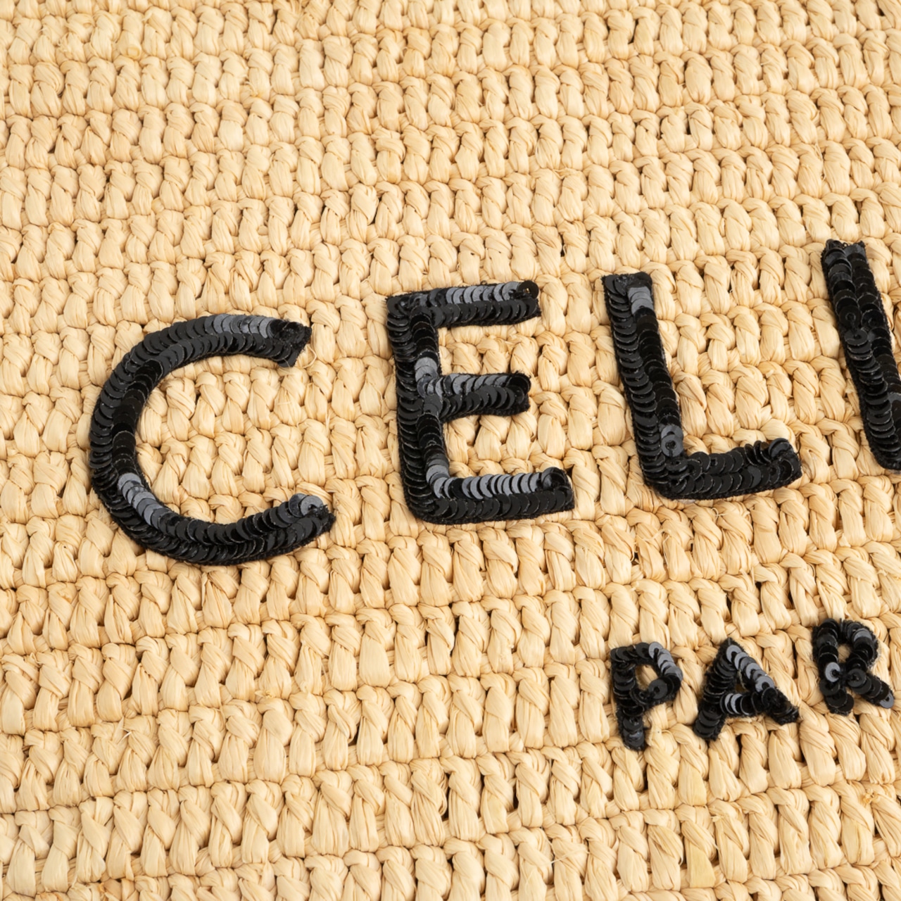 セリーヌ ラフィア クラッチバッグ ブラック スパンコール レザー