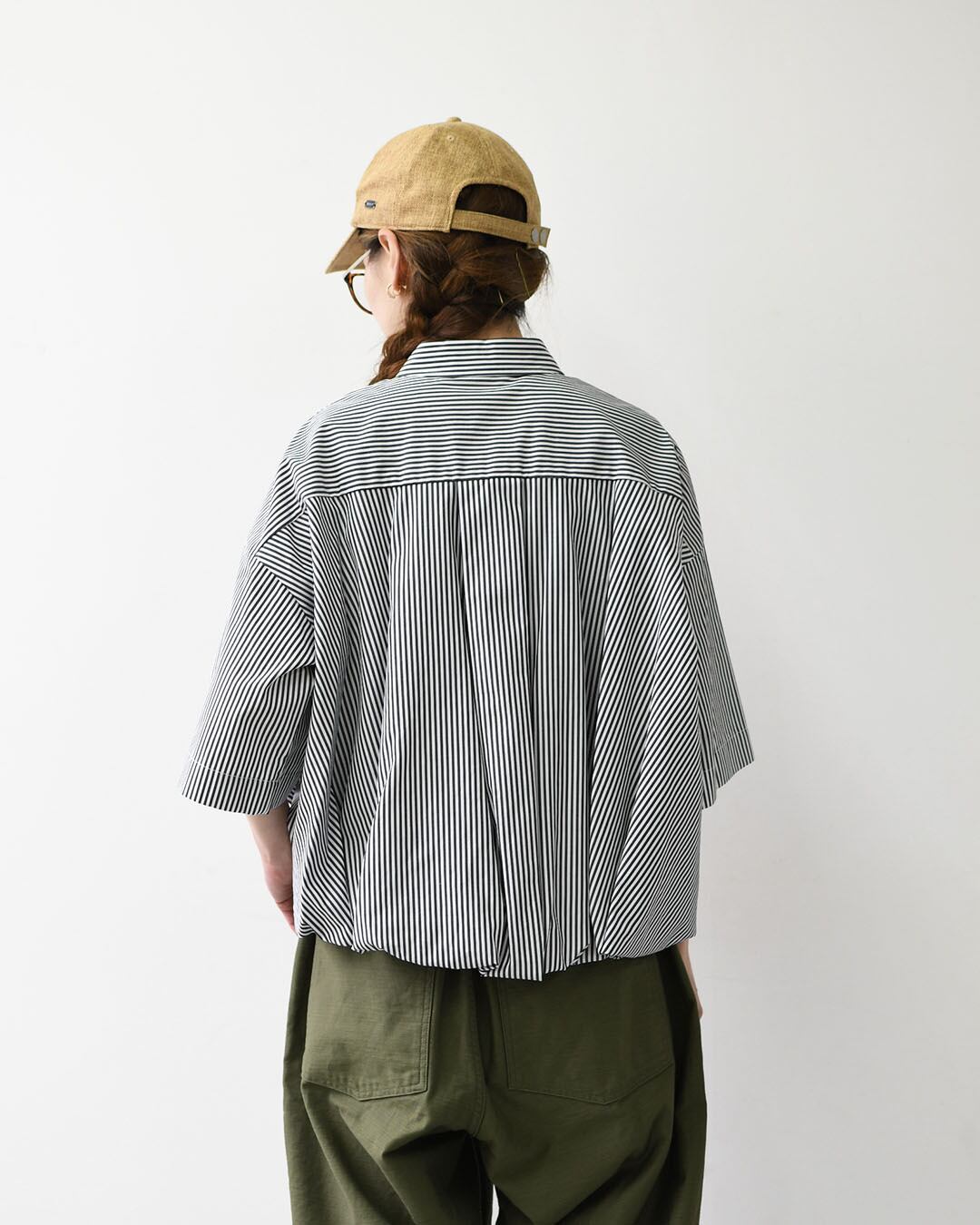 mizuiro ind [ミズイロインド] stripe half slv ballon shirt [2