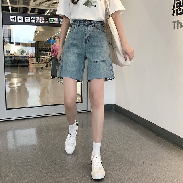 ハーフパンツ レディース ジーンズ ショートパンツ 切りっぱなし カットオフ 韓国 デニム かわいい Cospa Fashion