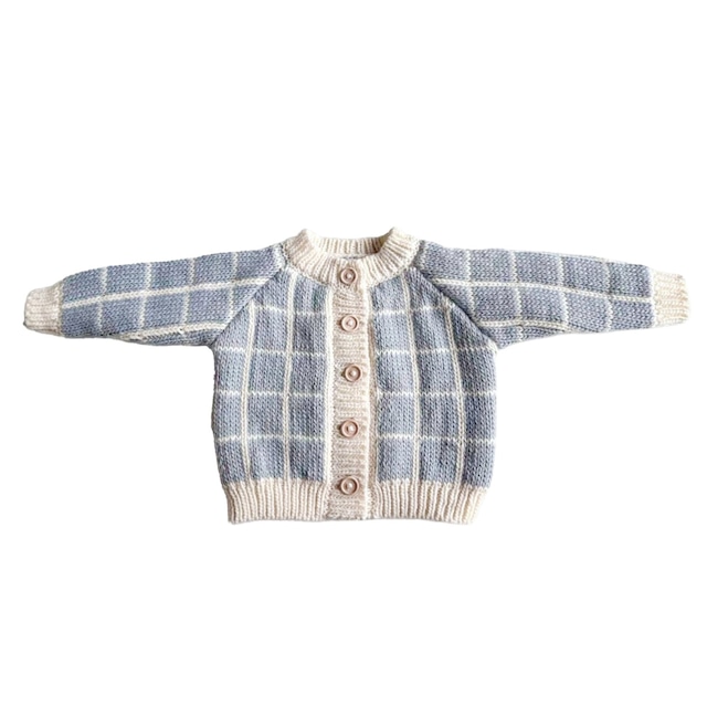 【送料無料】Windowpane Heart Cardigan / Baby Blue