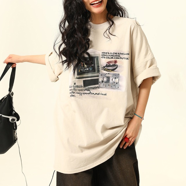 retro-style print short-sleeve tee　レトロムードプリント半袖ティー　J2029