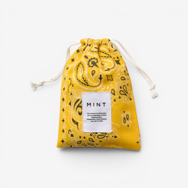 MINT ヴィンテージバンダナ 巾着ポーチ イエロー Sサイズ