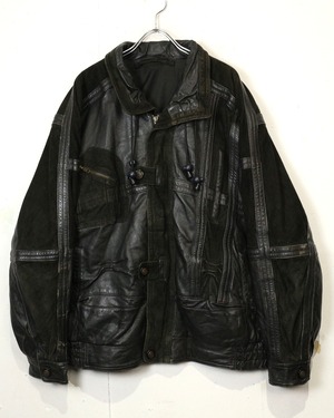 【Caka act2】90's Euro Vintage Smooth × Suede Leather Switching Jacket