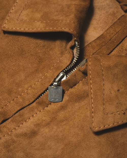 [1970−80's] "Europe Vintage” One Piece Leather Half Zip Smock