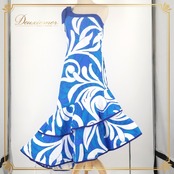 フラダンス 衣装 ワンピース ドレス ブルー系 アロハスタンダード 日本製 ハワイアンプリント アロハ レッスン 練習 ALOHA STANDARDS フラ ダンス リボン アシンメトリー ワンショルダー ホワイト系 青 白 さわやか かわいい おしゃれ 上品 大人っぽい フラダンス衣装 スタイリッシュ リゾート