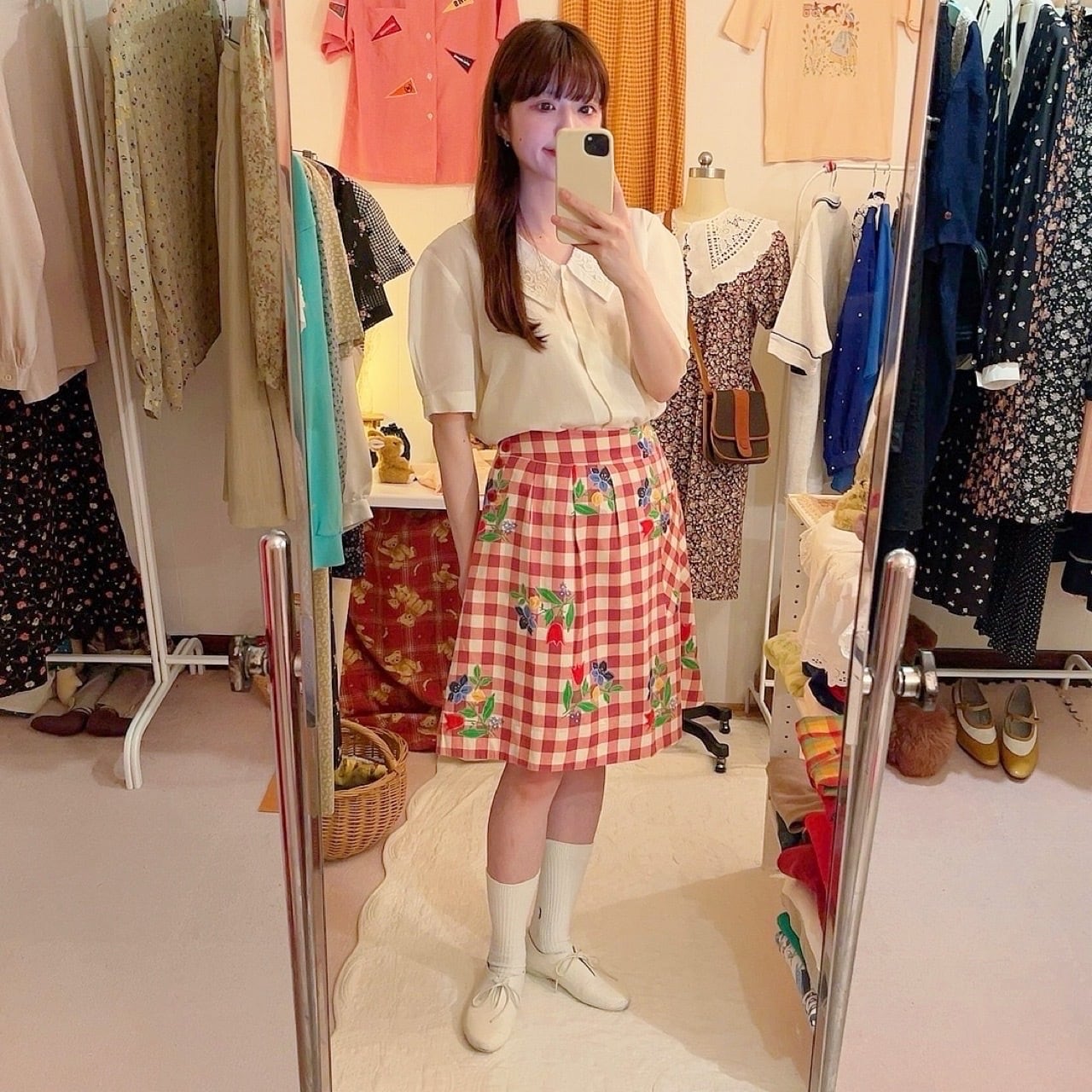 Laura Ashley / flower check flare skirt