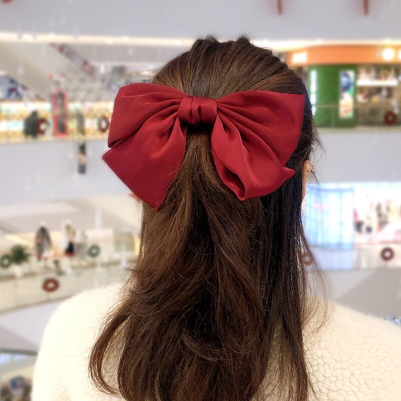 赤　ヘアクリップ　リボン　レディース　髪飾り　女性