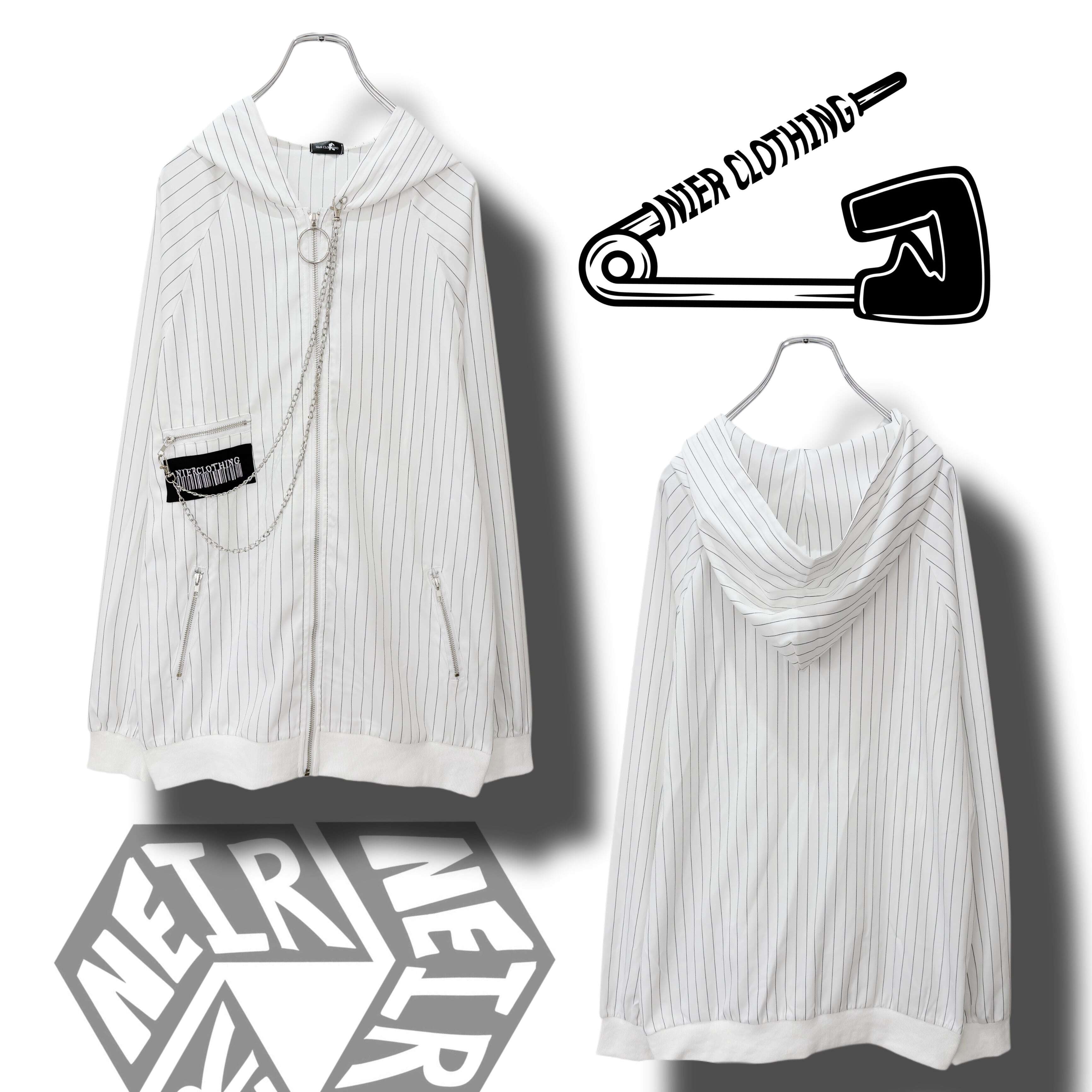 【NieR】 ⾼品質3ZIP POCKET STRIPE OUTER【取り外し可能チェーン付き】VE1501  ニーア ジップパーカーストリート サブカル 地雷系  ユニセックス