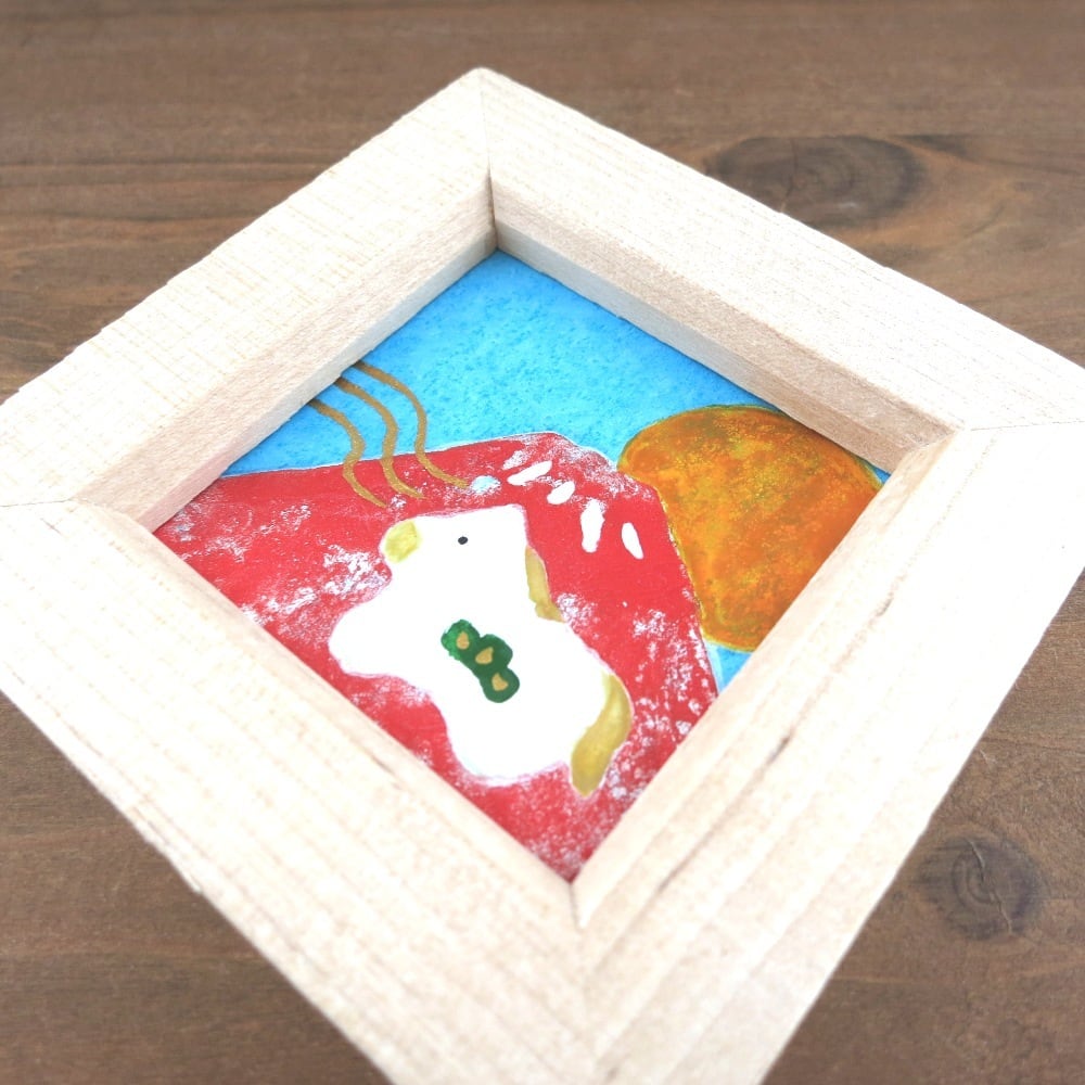 日本画原画】赤富士と初日の出と干支の馬 と黄金の風（正方形） ミニ