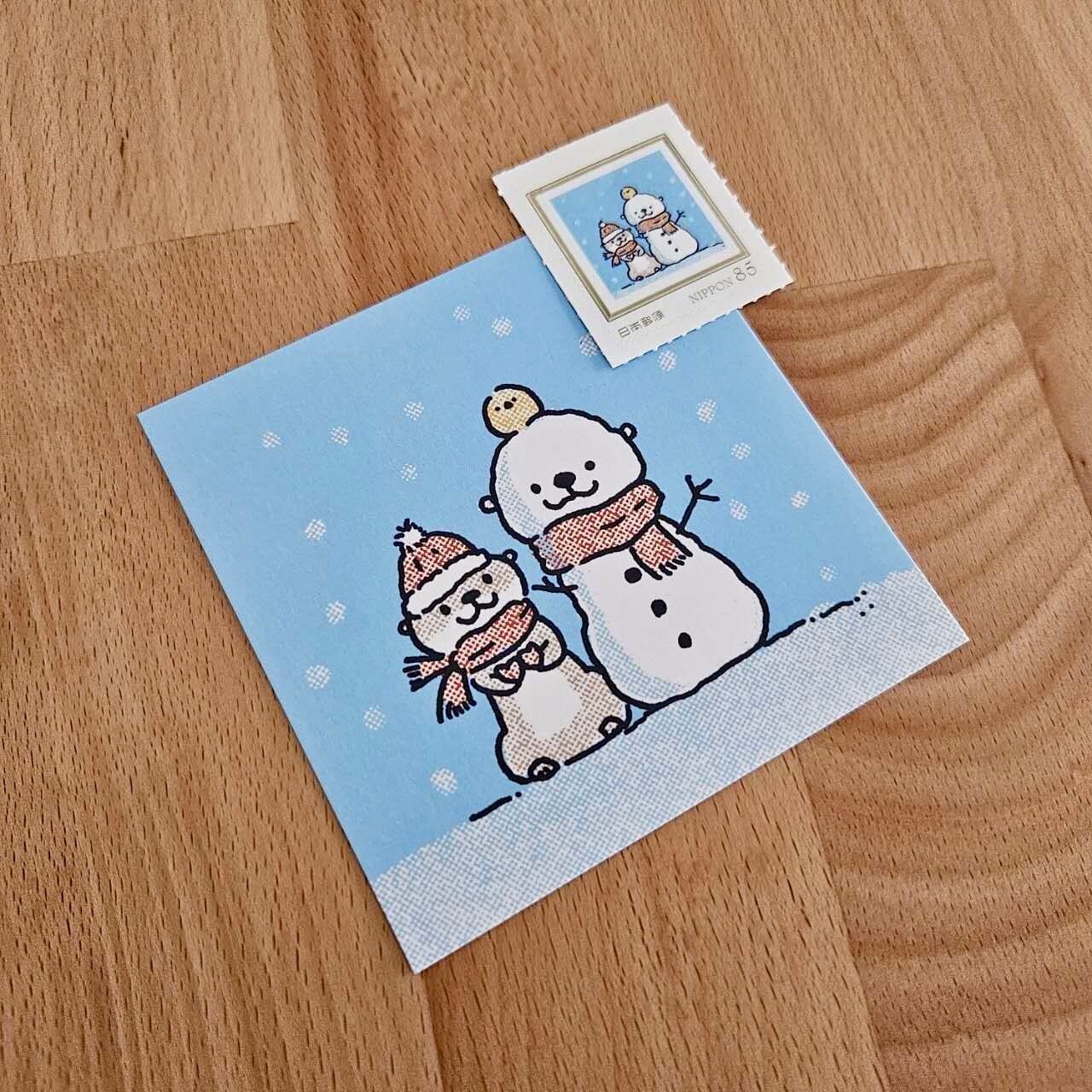 冬のカワウソと雪だるま日本郵便８５円切手