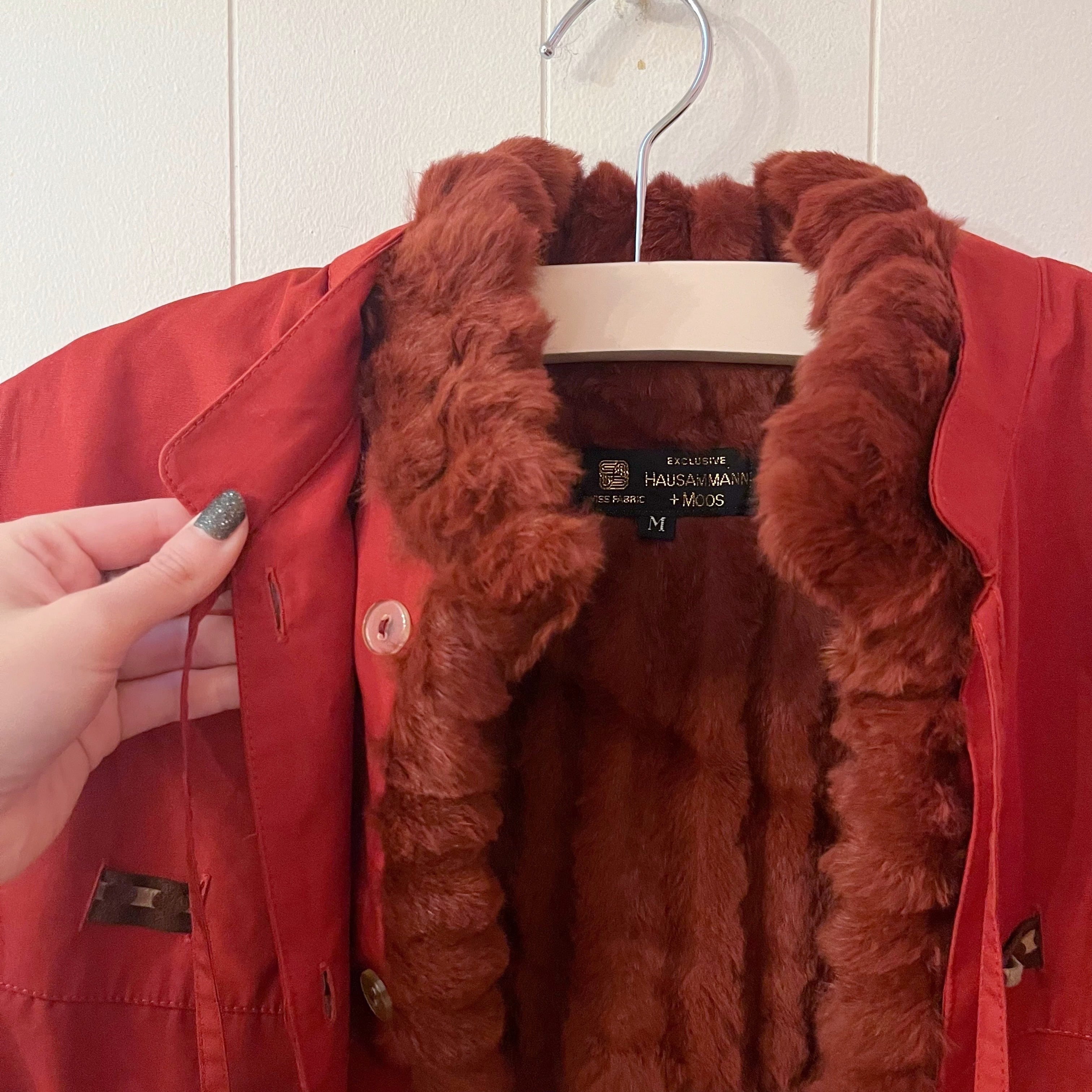 red ribbon fur liner coat
