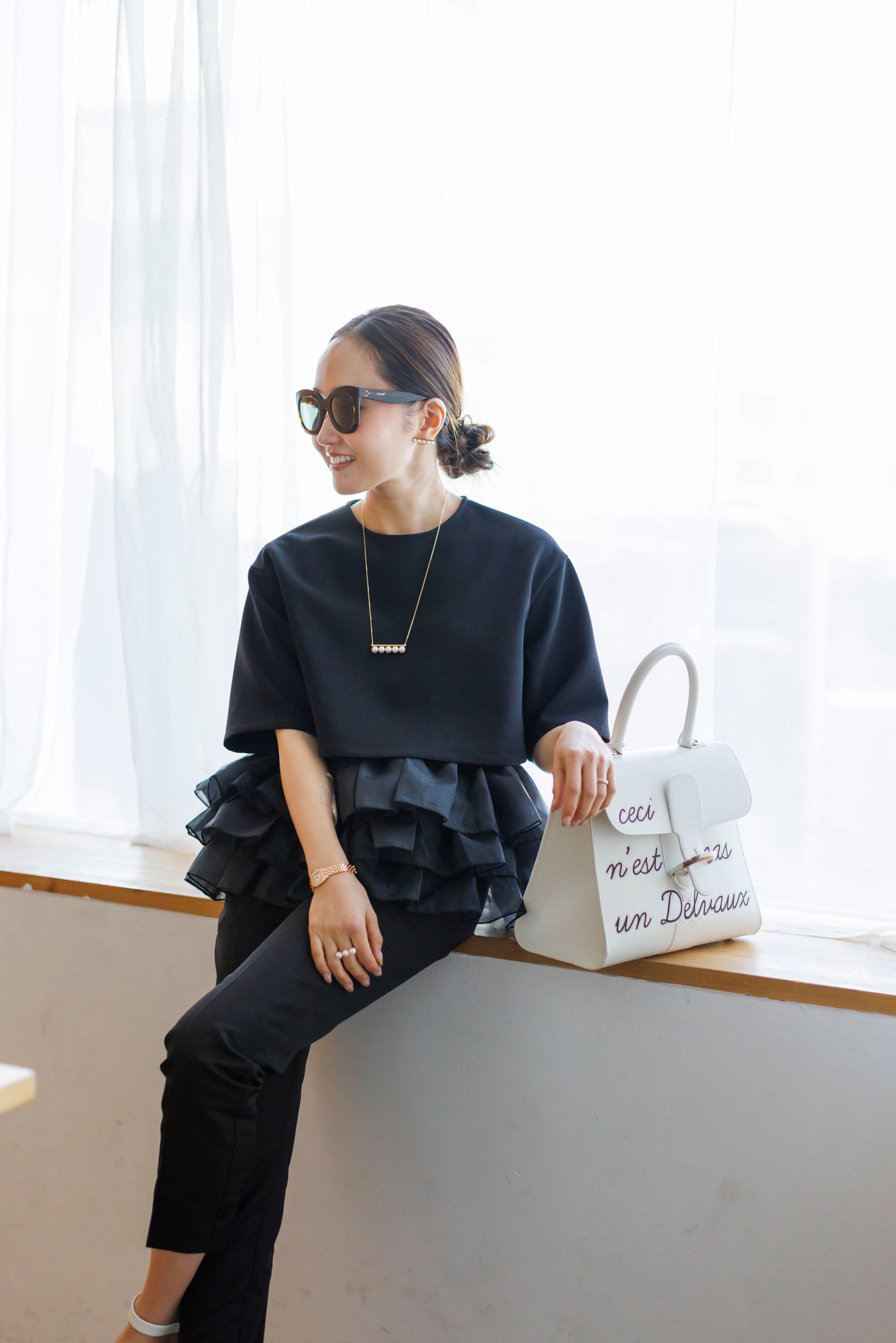 bluelea Hem tulle docking long pullover 