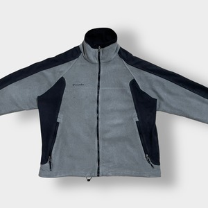 Columbia 90s 訳あり フリースジャケット XL ビッグサイズ ジップアップ フルジップ アウター コロンビア アウトドア ワンポイント 刺繍ロゴ 切替 ラグランスリーブ US古着