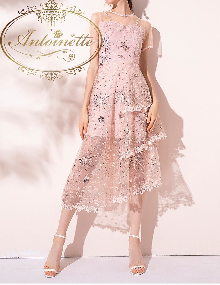 キラキラ ワンピース 透け感 オーガンジー パーティー ディナー レディース One Piece Pink Clear Ladies Antoinette キラキラ ワンピース 透け感 オーガンジー パーティー ディナー レディース One Piece Pink Clear Ladies Antoinette