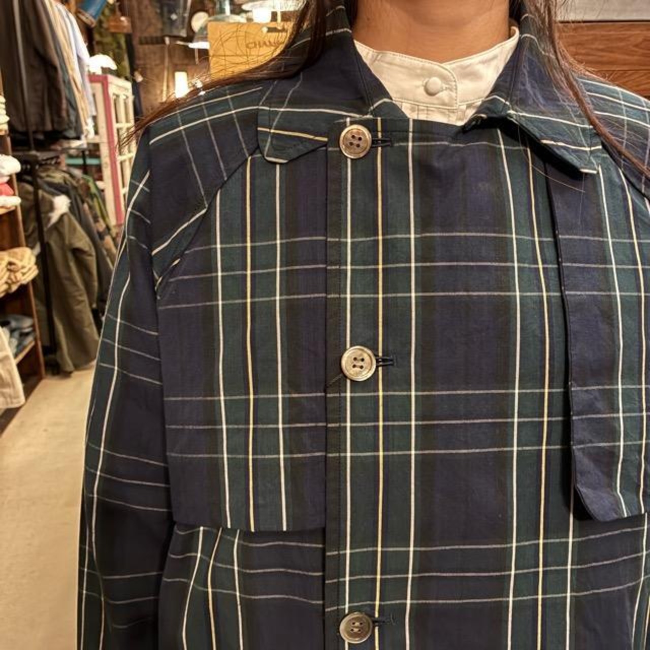 TISSU High Density Effortless Trench Coat in Blackwatch Tartan, Green and Black, Water-Repellent, Pollen-Guard, Raglan Style