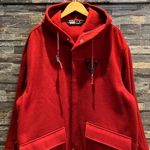 RALPH LAUREN HOODED WOOL COAT RED 1990'S OLD