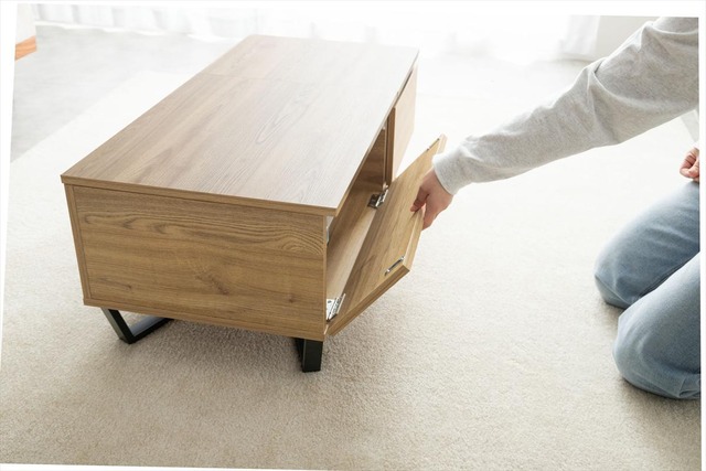 デザイン性と実用性を兼ね備えた 昇降式引き出し付きセンターテーブル【幅90cm】
