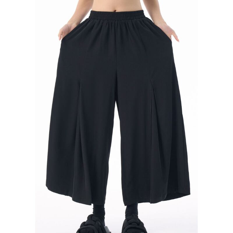 ウエストゴム ワイド キュロット クロップド丈 パンツ 2color PT0428