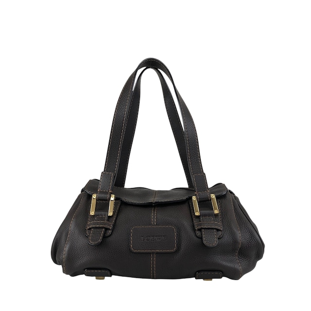LOEWE ロエベ ハンドバッグ ブラウン 型押しロゴ レザー フラップ vintage ヴィンテージ オールド s7e7fm