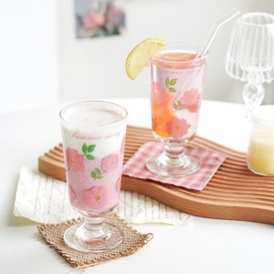 pink flower glass cup 280ml / 韓国 レトロ フラワー コップ