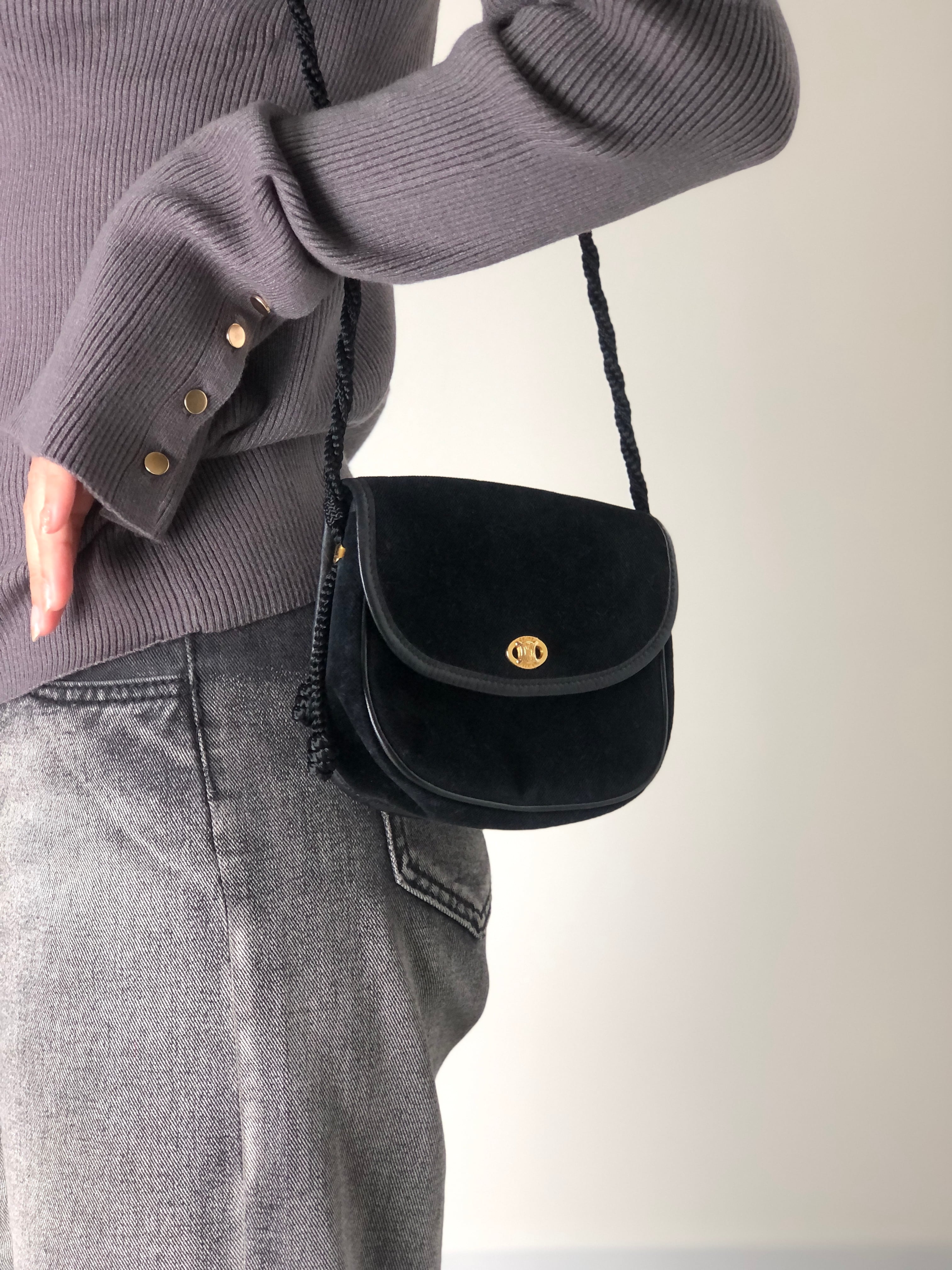 CELINE セリーヌ ショルダーバッグ ブラック ブラゾン タッセル ベロア