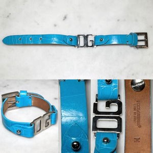 DOLCE&GABBANA turquoise color leather × metal logo bracelet