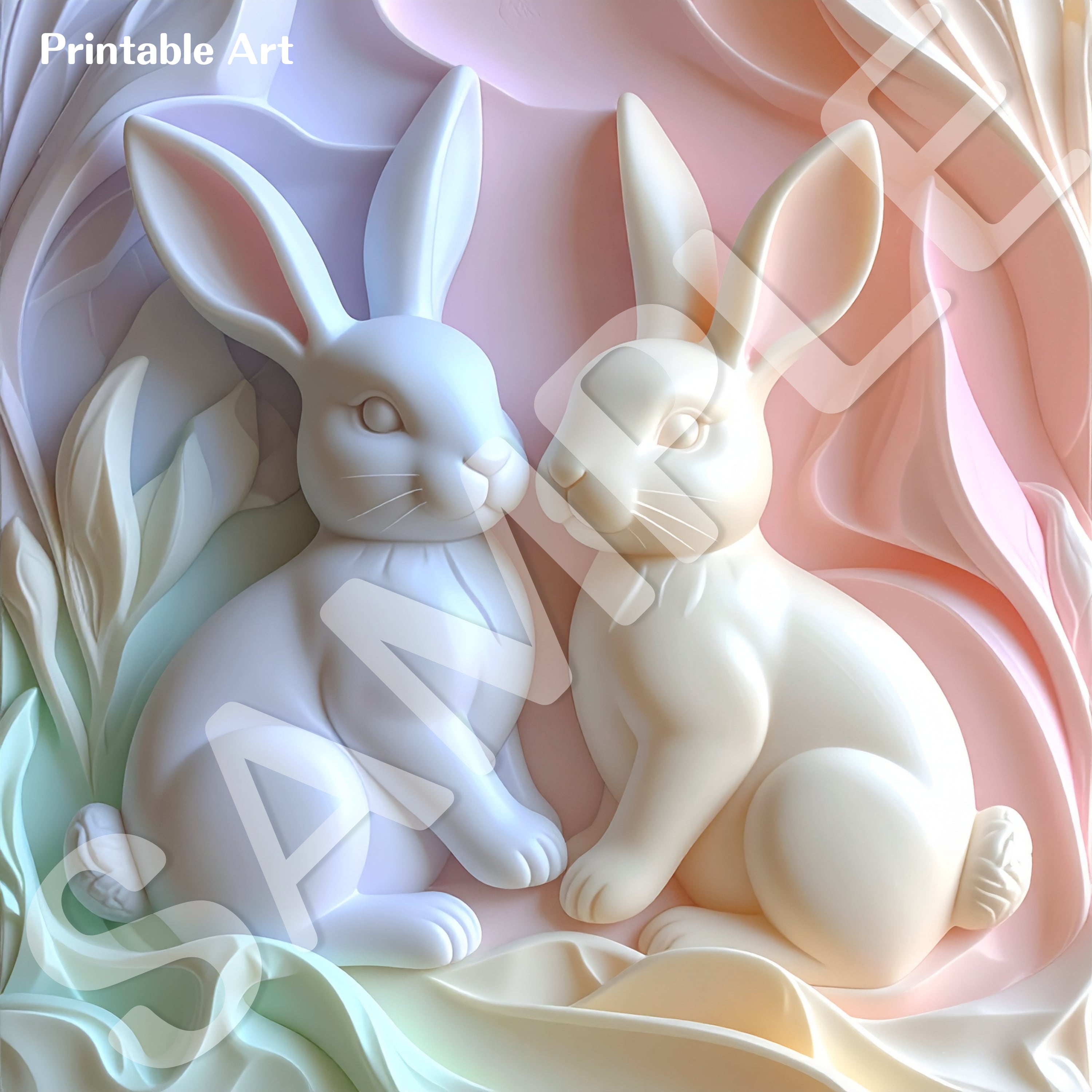 【ダウンロード専用】うさぎの石鹸彫刻アート｜４種セット｜プリンタブルウォールアート