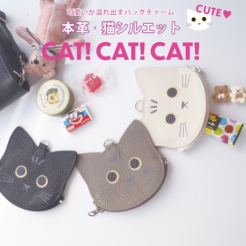Leathertone neko シリーズ フェイス型ミニポーチ： 4OO3584