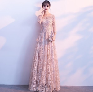 送料無料 未使用 発表会 舞台衣装 パーティ フォ－マル リボン刺繍 ロング ドレス L 11号 [OPN2877]