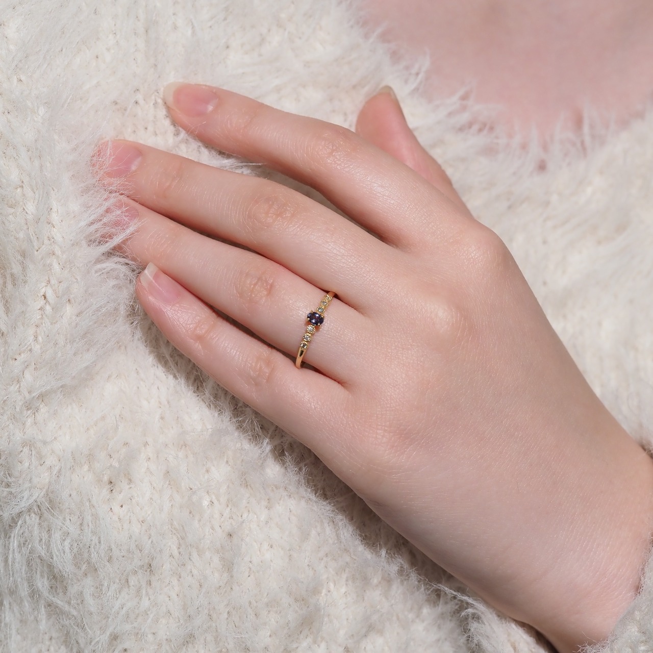 カラーチェンジガーネット リング 0.17ct D0.03ct k18