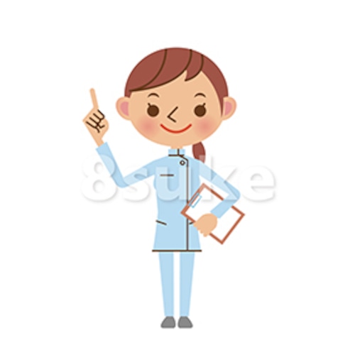 イラスト素材：バインダーを持って指差しする介護士の女性（ベクター・JPG）
