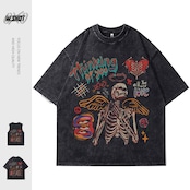 VINTAGE ストリート スカルプリント Tシャツ T803