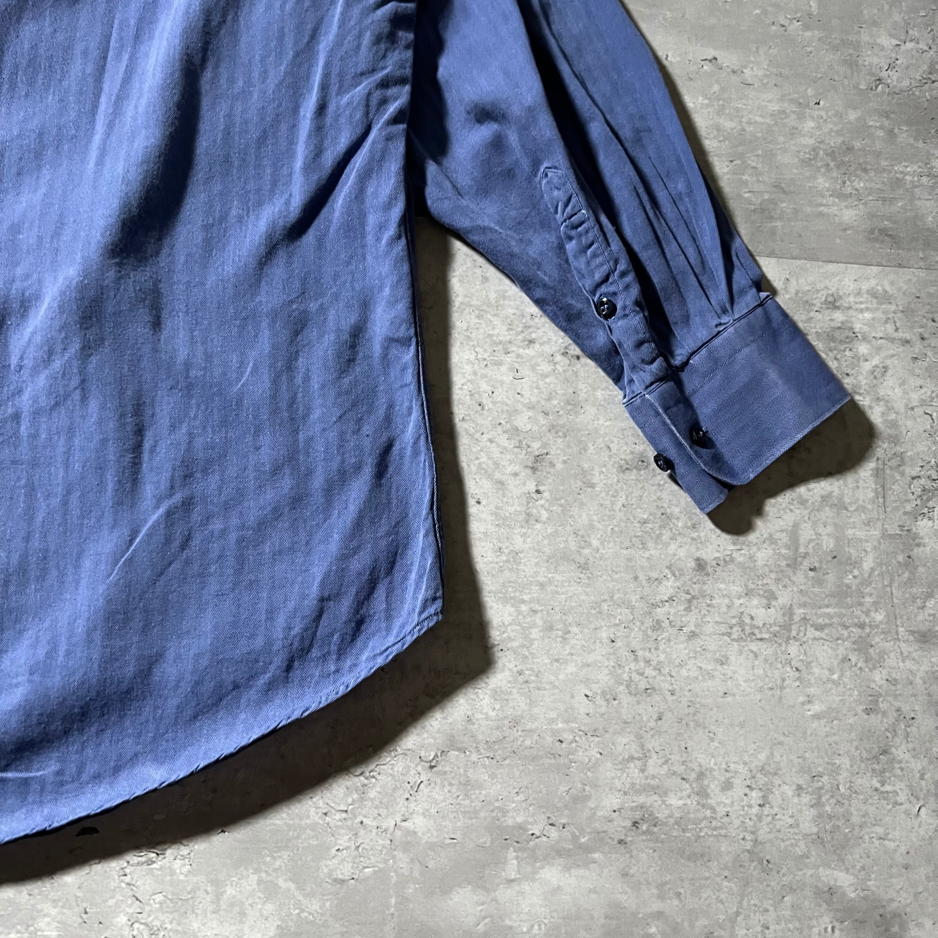 90s “GIANFRANCO FERRE” navy herringbone pattern shirt ジャン