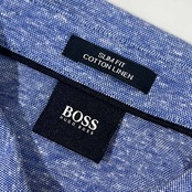 リネン混 BOSS ボス SLIM FIT 半袖 ポロシャツ S/ブルー系 メンズ