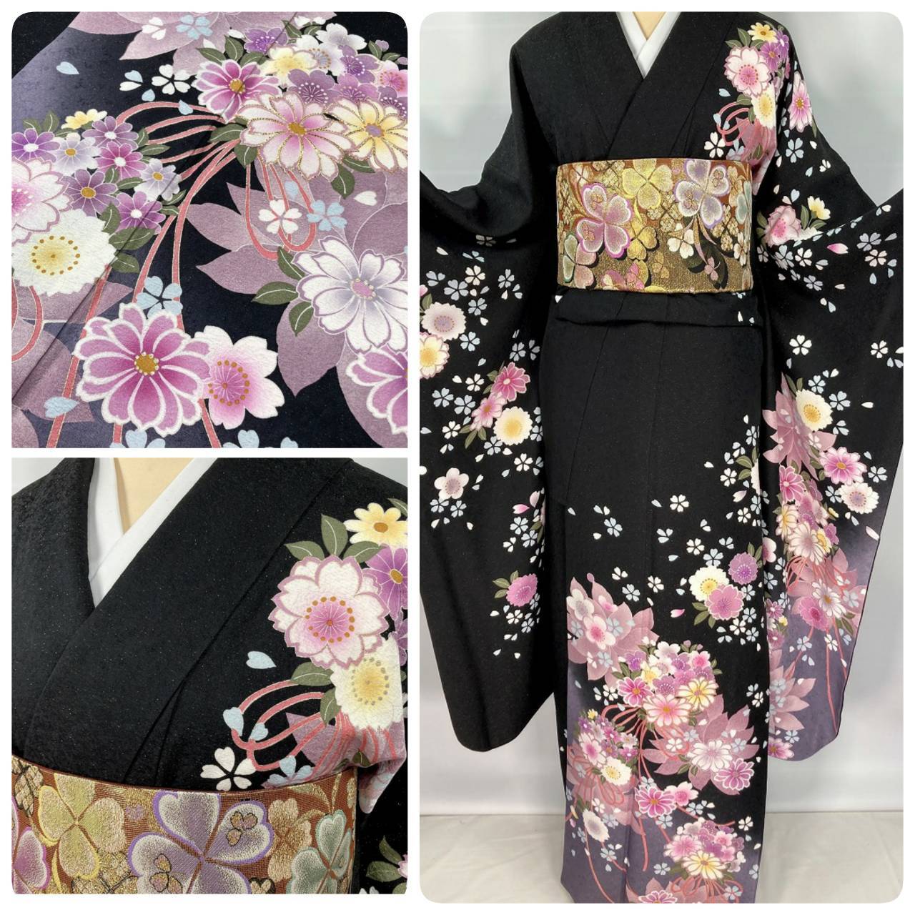 307z13〇振袖 金駒刺繍 金彩 桜 麻の葉 梅 菊 楓 成人式 結婚式〇美品z長身