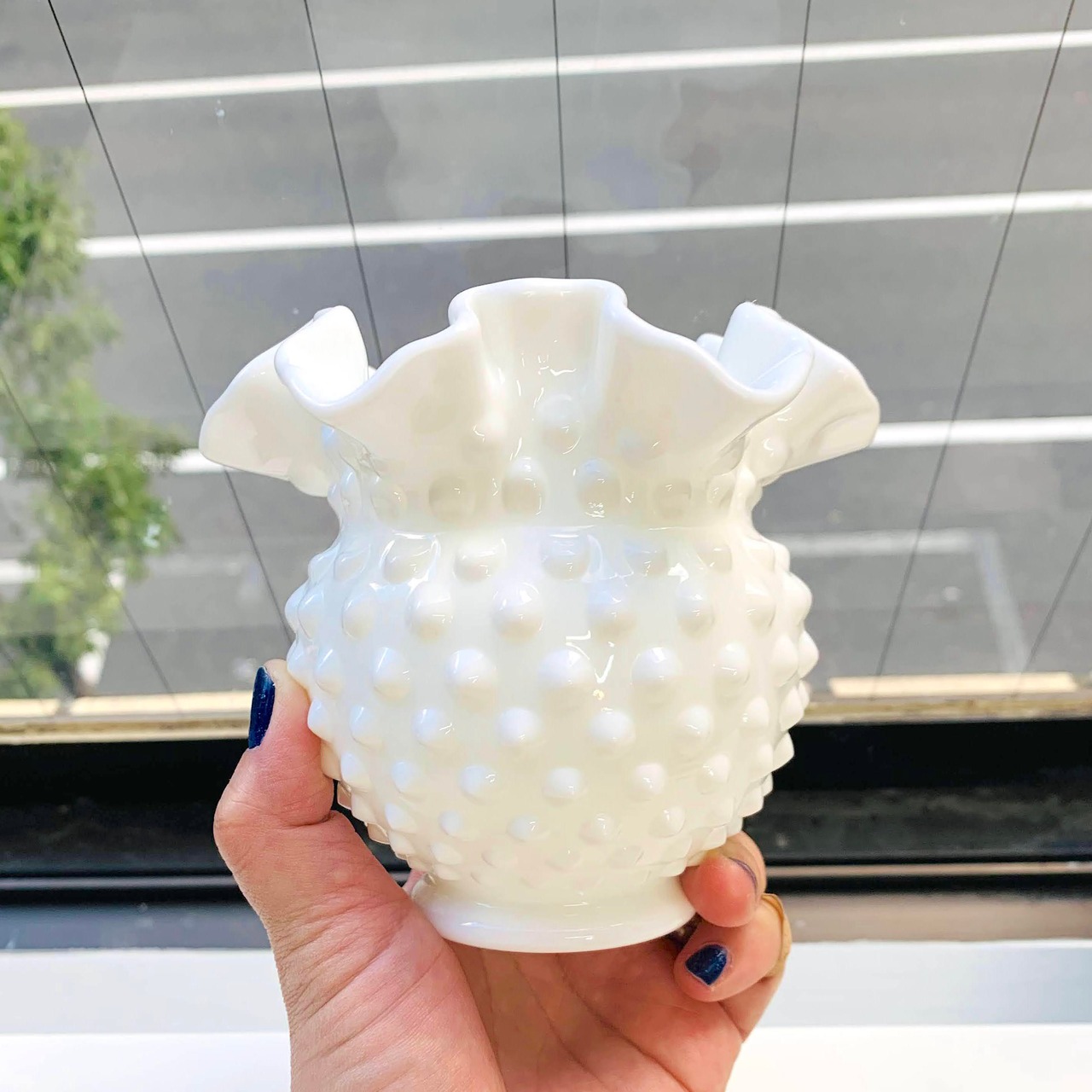 vintage 70s Fenton milkglass 丸い花瓶 / フラワーベース / 花器 