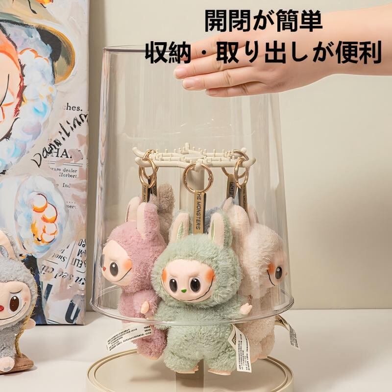 LABUBU 1-3世代対応 アクリル ディスプレイケース 360度回転 防塵 透明
