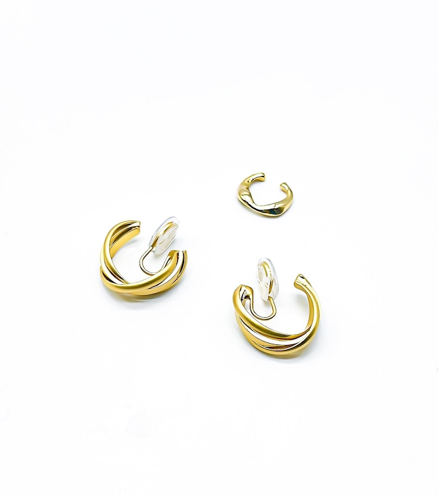 MAT EARRING&GLOSSY EARCUFF SET ゴールド