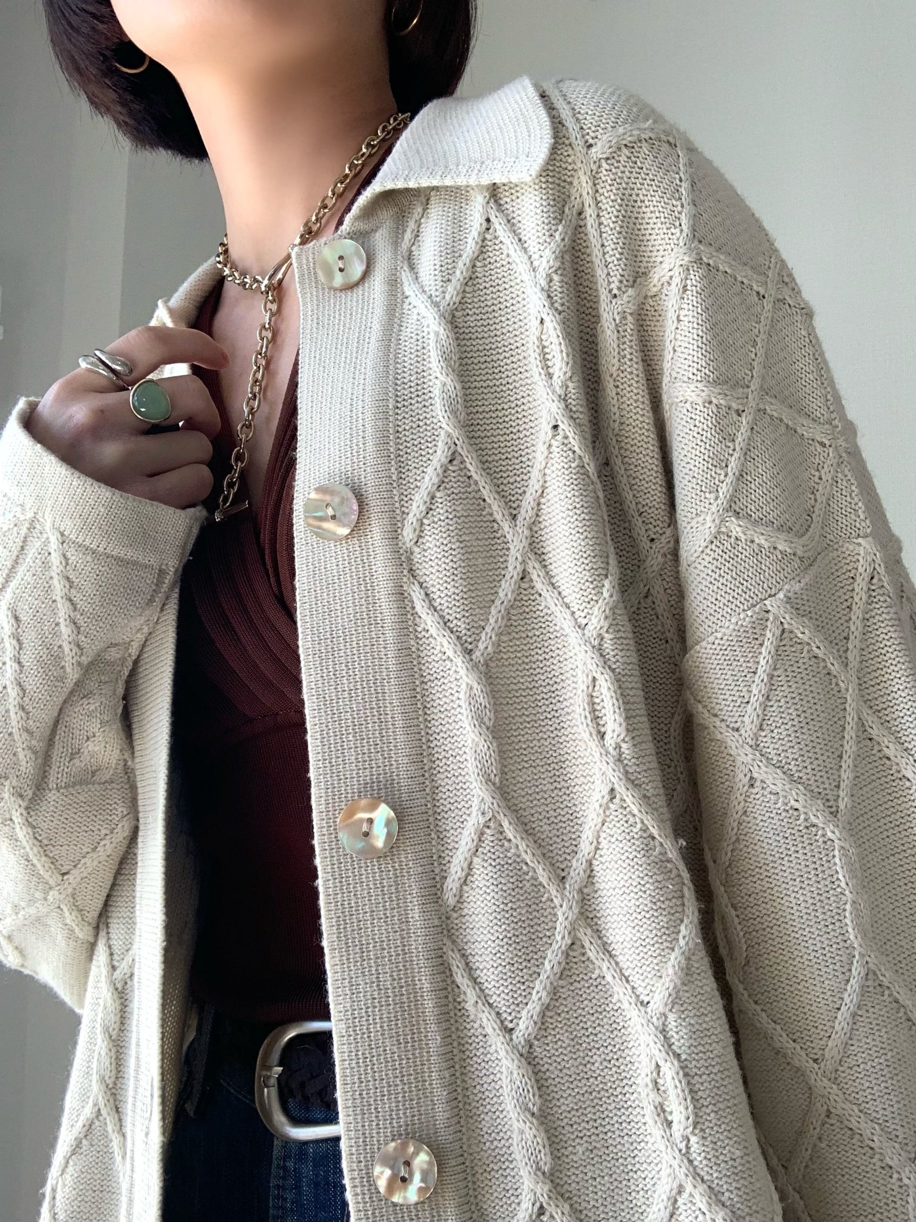 1950s shell button cardigan 1950年代 シェルボタン 貝ボタン オフ