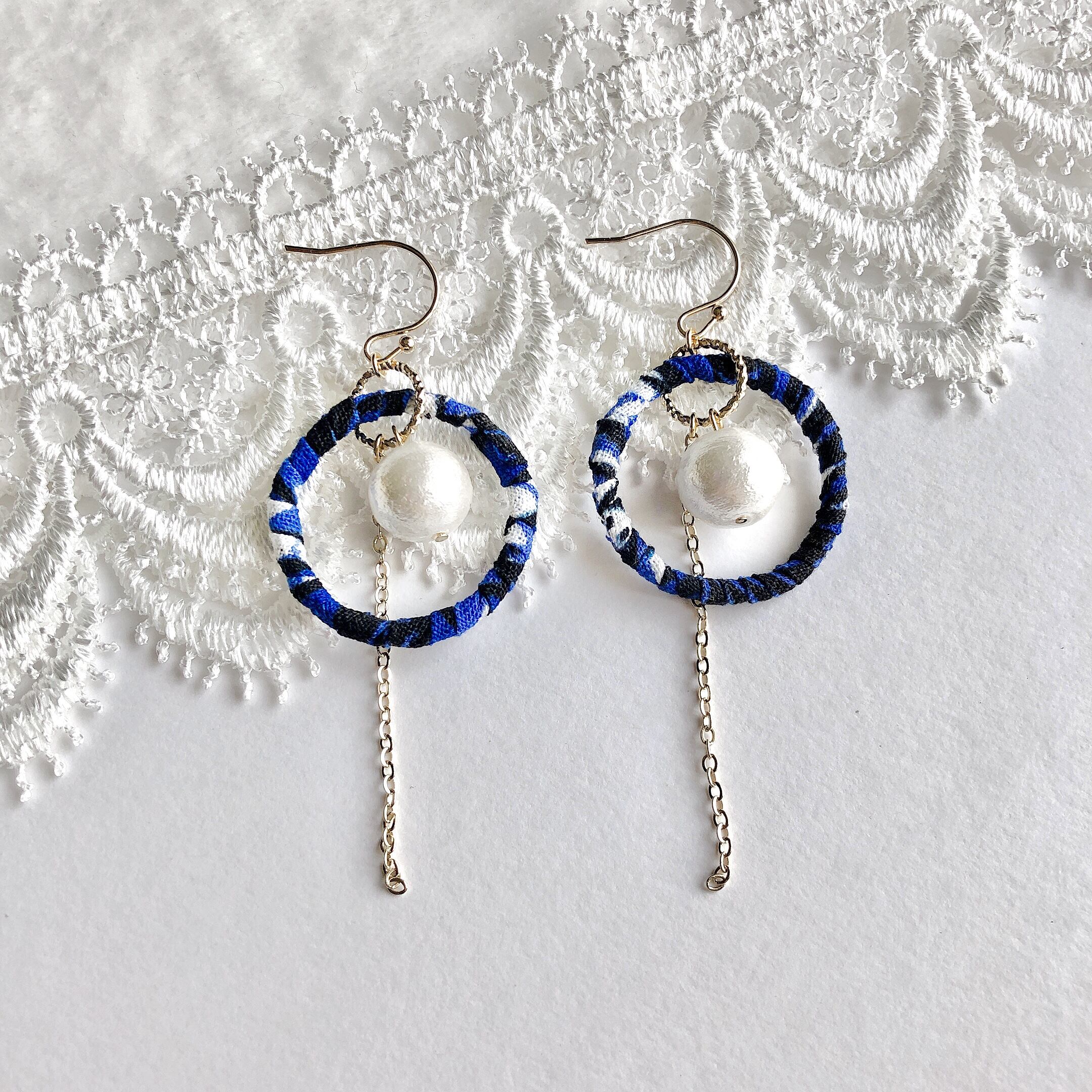 のほほんです14kgfブルーオブシディアンピアス のほほんです14kgf