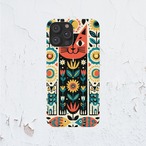 受注生産 iPhoneケース 赤い猫と花のサイケ民芸柄｜猫モチーフ PSYF003D