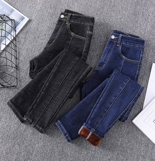 【大きいサイズXL-5XL】裏起毛ファッションジーンズ♪ブラック/ブルー2色展開◆#schofh-278797