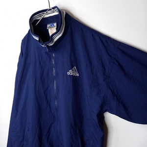 00s　アディダス　フルジップ　ナイロン　ジャケット　刺繍ロゴ　総メッシュ　紺