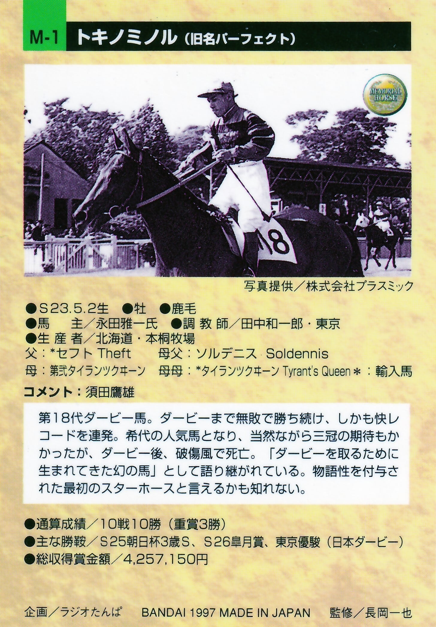 しののめ様/thoroughbredサラブレットネイビー/巾着Lサイズ ハギノトップレディ「サラブレッドカード 96年上半期版」No.125