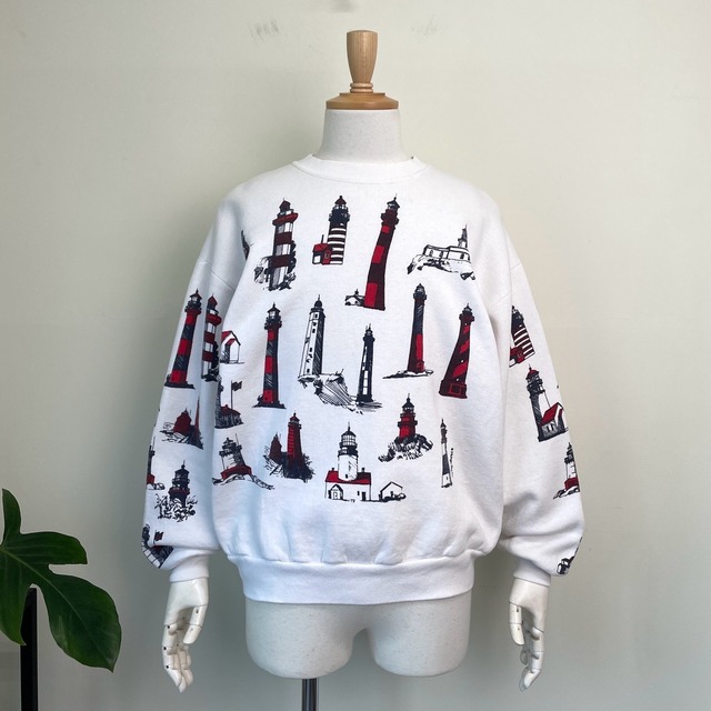 90s USA製 Michigan Rag Co. 灯台 総柄 スウェット ミシガンラグ 
