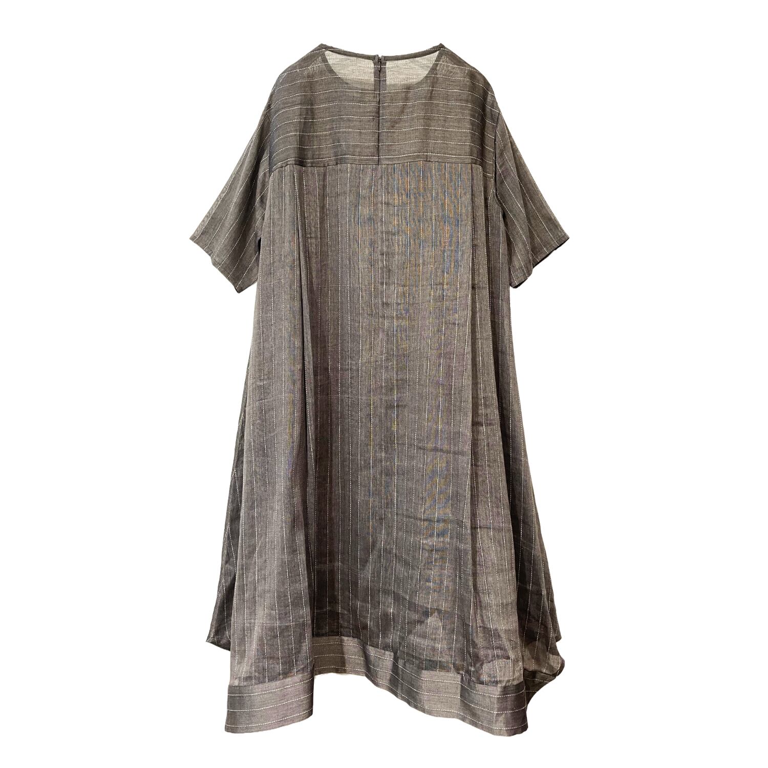 近江麻ボイルストライプワンピース【262-7101】Omi linen voile dress