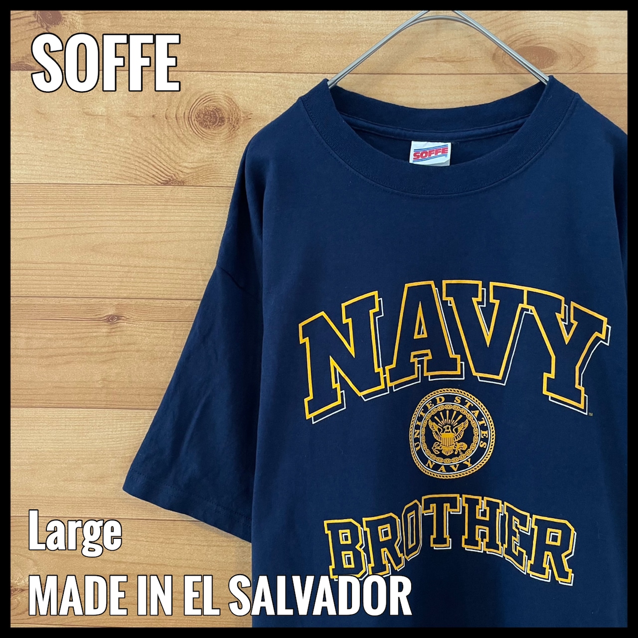 【SOFFE】NAVY BROTHER アーチロゴ プリント Tシャツ L US古着