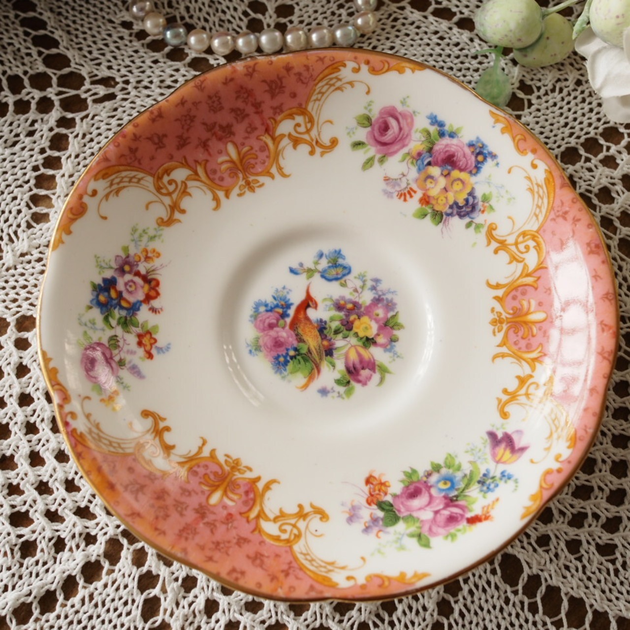 英国アンティーク パラゴン ロッキンガム ピンク ソーサー1枚C F1  